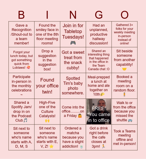OFFICE COMEBACK BINGO Card