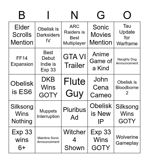 Game Ward 25 Bingo Card