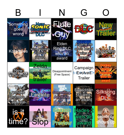 Game Awards 2025 Bingo Card
