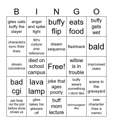 buffy bingo pt.2 Bingo Card