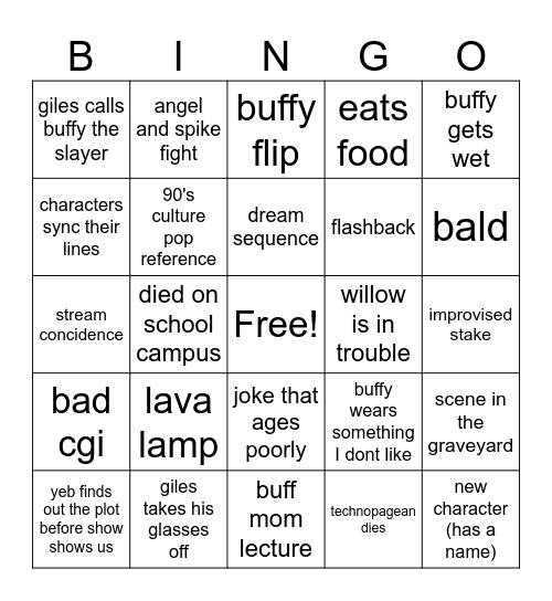 buffy bingo pt.2 Bingo Card