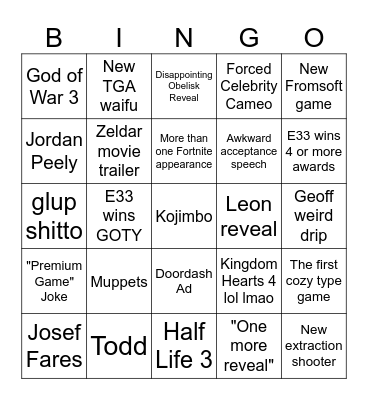 Gay Awards 2025 Bingo Card