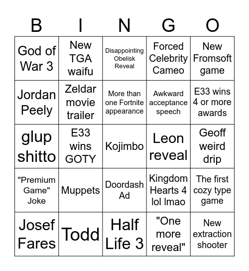 Gay Awards 2025 Bingo Card