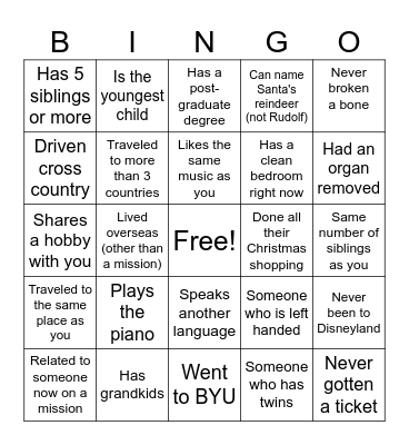 Get to Know You BINGO Card