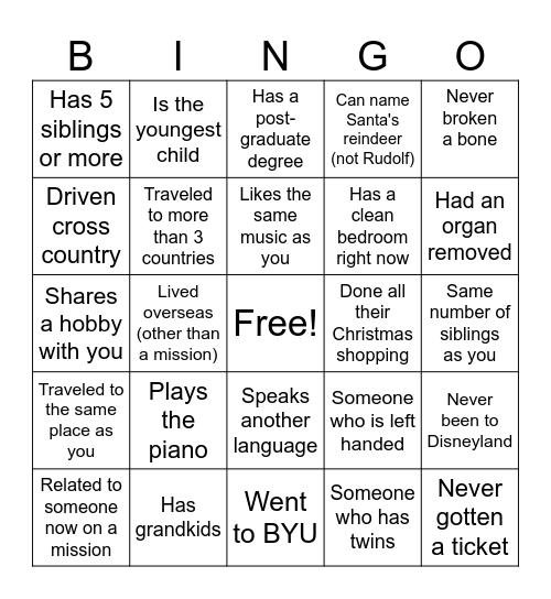 Get to Know You BINGO Card