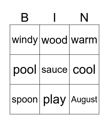 PHONICS Bingo Card