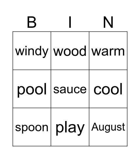 PHONICS Bingo Card
