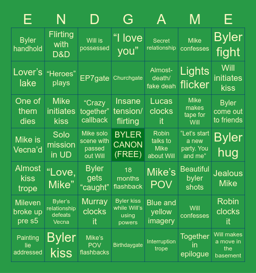 Byler Bingo Card