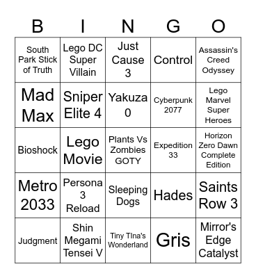 100% Games for 2026 Bingo Card