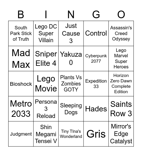 100% Games for 2026 Bingo Card