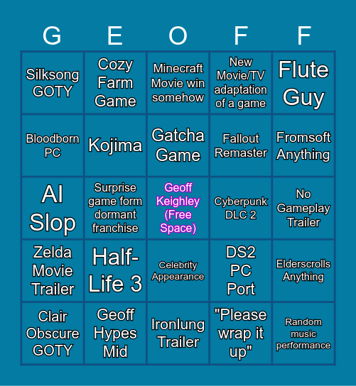 The Game Awards 2025 Bingo Card