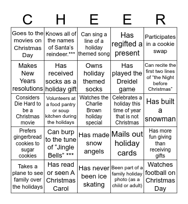 Holiday Human Bingo Card