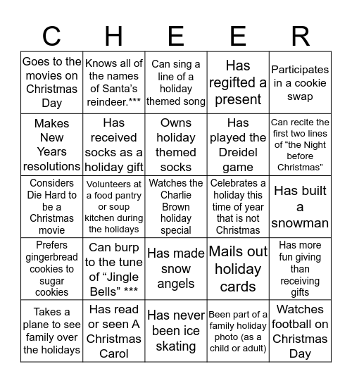 Holiday Human Bingo Card