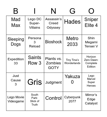 100% Games for 2026 Bingo Card