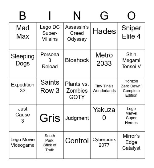 100% Games for 2026 Bingo Card