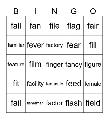 “F”前半 Bingo Card