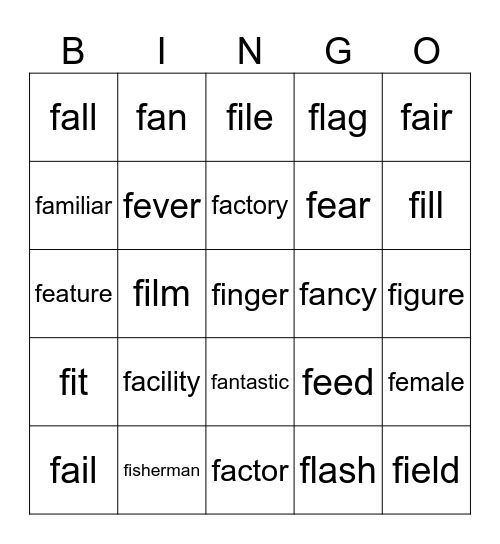 “F”前半 Bingo Card