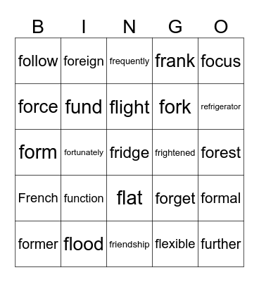 “F”后半 Bingo Card