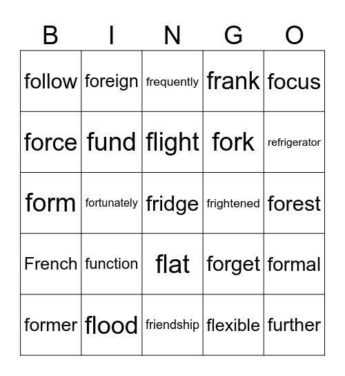 “F”后半 Bingo Card