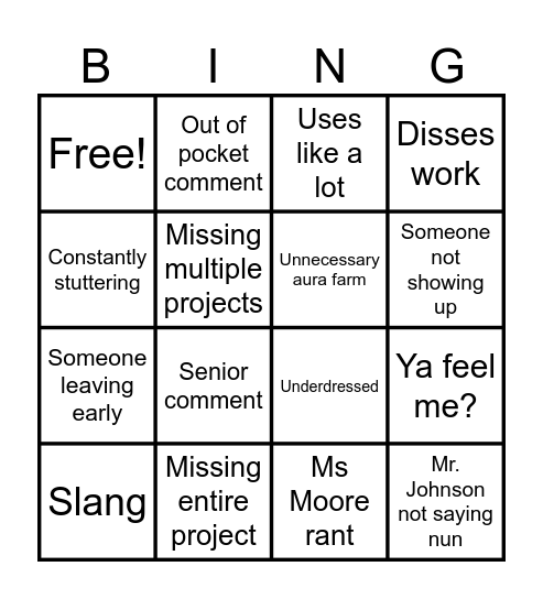 Portfolio bingo Card