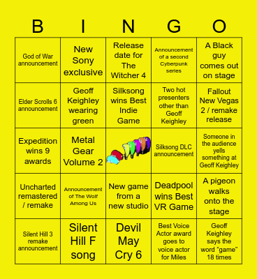 Game awards Bingo Card