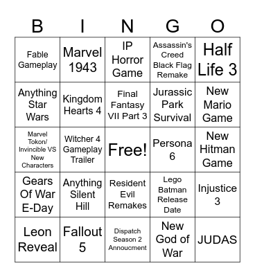 The Game Awards 2025 Predictions Bingo Card