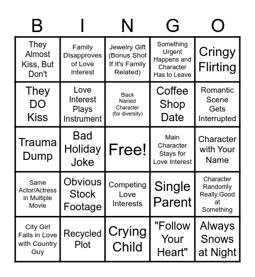 Hallmark Movie Bingo Card
