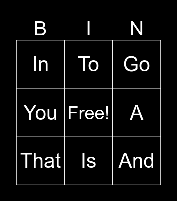 Sight Words Bingo Card