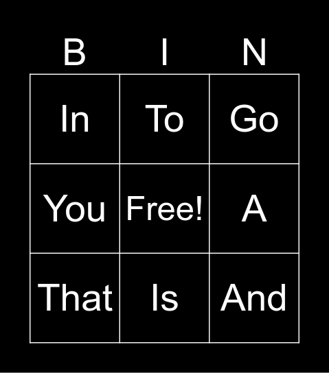 Sight Words Bingo Card