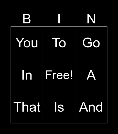 Sight words Bingo Card