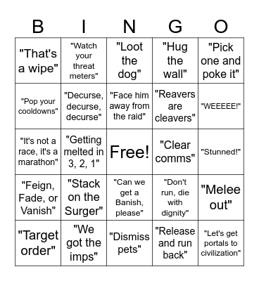ToG MC Raid Bingo Card