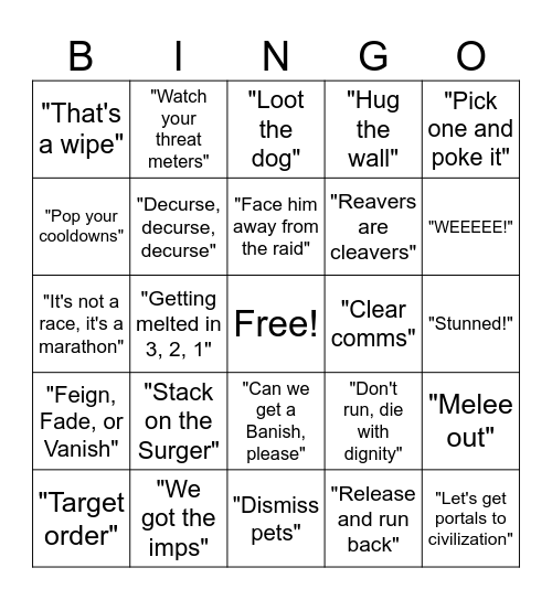 ToG MC Raid Bingo Card