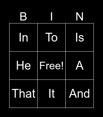 Sight Words Bingo Card