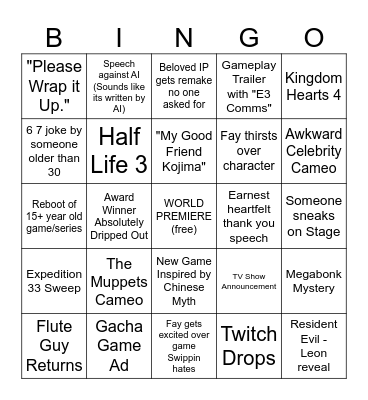 Fay and Swippin TGA Watch Along Bingo Card