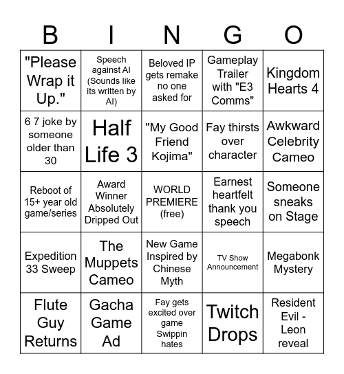 Fay and Swippin TGA Watch Along Bingo Card