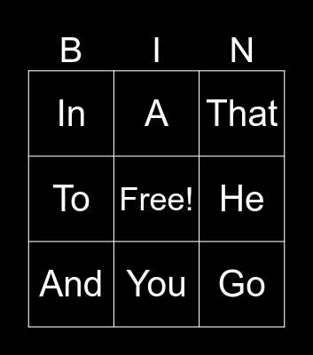 Sight words Bingo Card