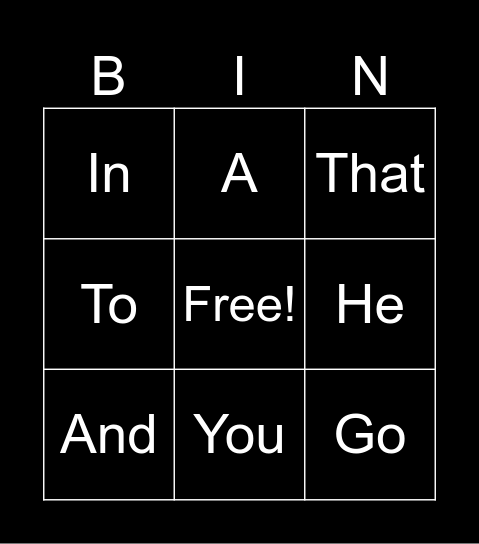 Sight words Bingo Card