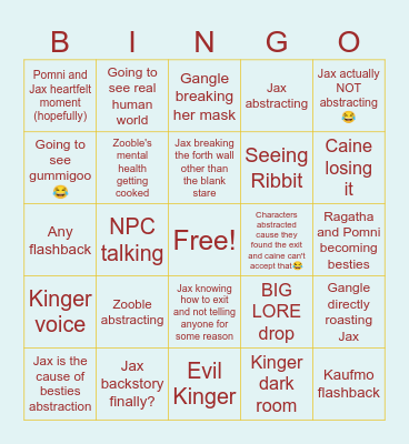 TADC episode 7 Bingo Card