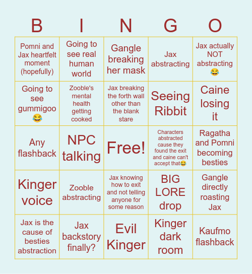 TADC episode 7 Bingo Card