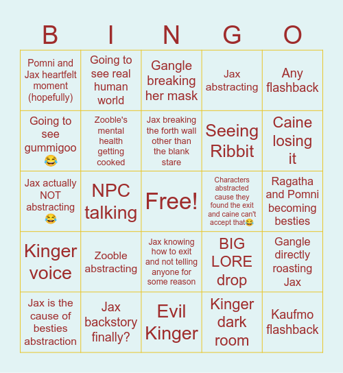 TADC episode 7 Bingo Card