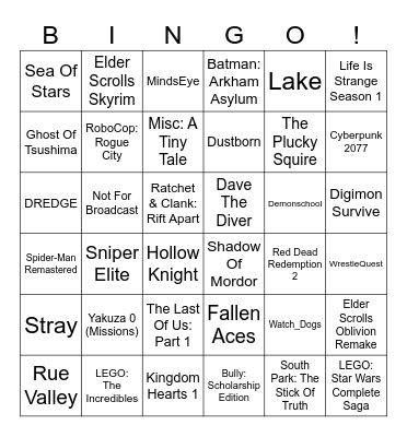 2026 Games To Complete Bingo Card