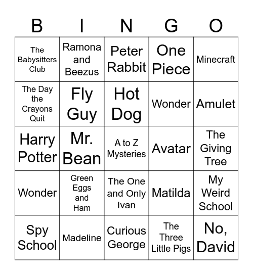 Book Week Bingo Card