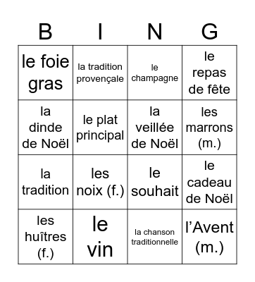 noël Bingo Card