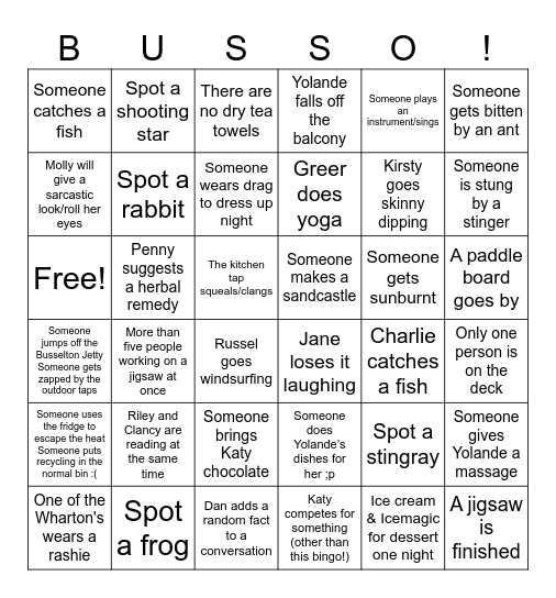 Busselton 2025 Bingo Card