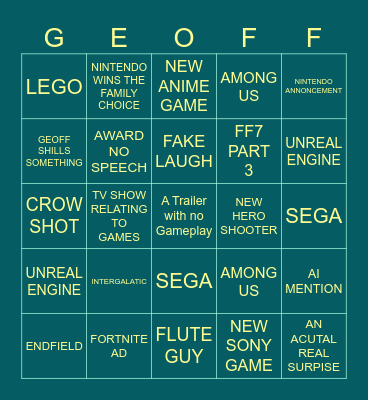 GAME AWARDS Bingo Card