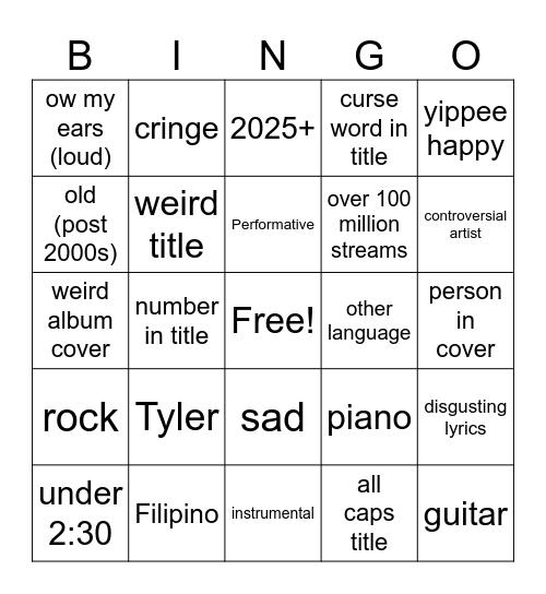 PLAYLIST BINGO! Bingo Card