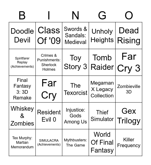 Old Games To Finish 2026 Bingo Card