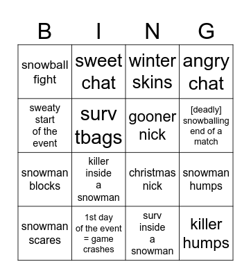 Bone Chill Bingo Card