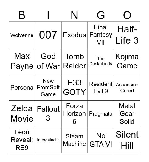 TGA 2025 Bingo Card