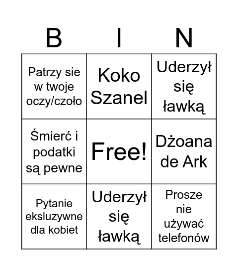 Zińczuk Bingo Card